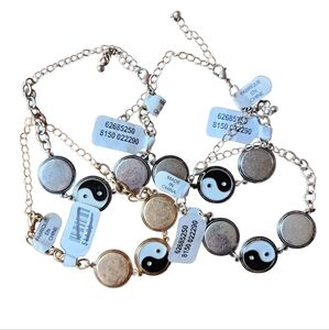 4 Free People Yin Yang Charm Anklets 3-silver tone & 1-gold tone